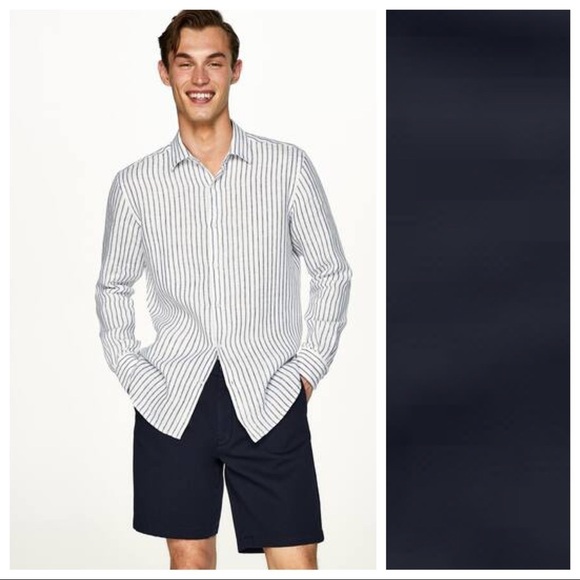 NWT. Massimo Dutti Cotton Navy Blue Bermuda Shorts. Size 30. - Picture 2 of 9